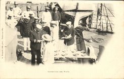VINTAGE POSTCARD Boat Marisn Inspection of the dishes