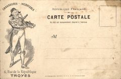 VINTAGE POSTCARD Bateau War has Incredible edge Publicite Shoes Troyes Rue of the republic