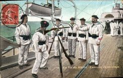 VINTAGE POSTCARD Boat life of the sailor Exercise of pointing