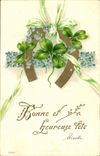 CPA Fantaisie Fleurs Trefle a 4 feuilles Fer a cheval