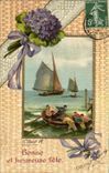 CPA Fantaisie Fleurs Bateau marins