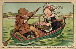 VINTAGE POSTCARD Fantasy Children Sums returned to us soon captain? Sailor Brittany Folklore Cocoon