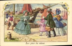 VINTAGE POSTCARD Fantasy Children joys of the return Boat