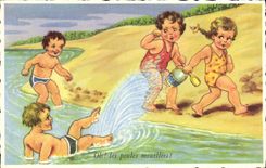 CPA Fantaisie Enfants a la plage