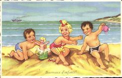 CPA Fantaisie Enfants a la plage