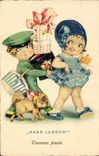 VINTAGE POSTCARD Fantasy Children Dog Hardware ploughing Forced labors