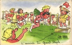 VINTAGE POSTCARD Fantasy Children Made of the rgand steeple Race Sport