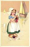 VINTAGE POSTCARD Fantasy Child Boat Knitting