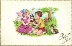 VINTAGE POSTCARD Fantasy Children Rabbits