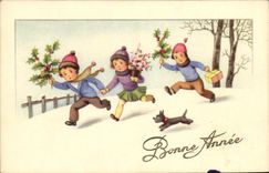 CPA Fantaisie Enfants Chien Bonne annee