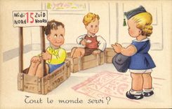 VINTAGE POSTCARD Fantasy Children Hostess of L air Everyone served Steward Plane