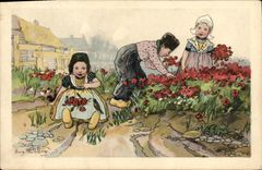 VINTAGE POSTCARD Fantasy Children Gathering of the flowers