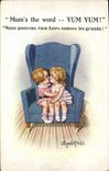 VINTAGE POSTCARD Fantasy Children Mum S the Word Yum Yum