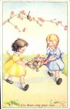 VINTAGE POSTCARD Fantaisie Children These flowers are for you