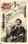 VINTAGE POSTCARD Fantaisie Man Good Festival Telegraphs