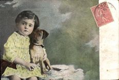 VINTAGE POSTCARD Fantasy Child and dog