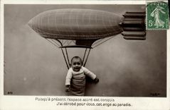 VINTAGE POSTCARD Fantasy Child Airship Zeppelin