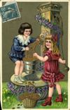 VINTAGE POSTCARD Fantasy Children Well