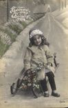 VINTAGE POSTCARD Fantasy Child Toboggan Happy New Year