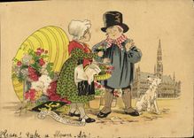 VINTAGE POSTCARD Fantasy Children the small trades Dog the small florist