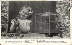 VINTAGE POSTCARD Fantasy Child and bird the cage of Lili