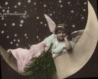 VINTAGE POSTCARD Fantasy Child Angel the Moon