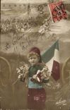 VINTAGE POSTCARD Fantasy Child Soldier Militaria Flag