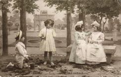 VINTAGE POSTCARD Fantasy Children With the garden