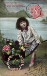 CPA Fantaisie Enfant Brouette Fleurs