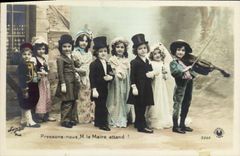 VINTAGE POSTCARD Fantaisie Children Let us press M the Mayor expects Mariage Violin