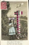 VINTAGE POSTCARD Fantasy Lorraine Alsace Child Dove