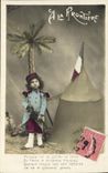 VINTAGE POSTCARD Fantasy Child At the border Dove Militaria Palm tree
