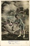 VINTAGE POSTCARD Fantasy Child Swan Bird