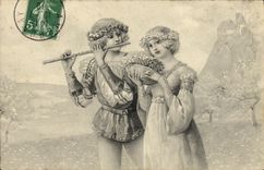 VINTAGE POSTCARD Fantasy Children Flute
