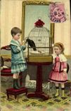 VINTAGE POSTCARD Fantasy Children Bird the favorite