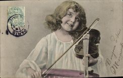 VINTAGE POSTCARD Fantasy Child with the violin