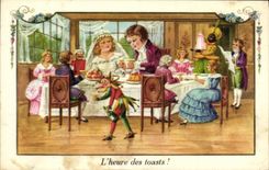 VINTAGE POSTCARD Fantasy Children L hour of the toasts Buffoon Clown Marriage