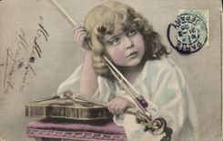 VINTAGE POSTCARD Fantasy Child and violin