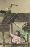 VINTAGE POSTCARD Fantasy Children and stork