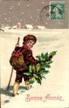 VINTAGE POSTCARD Fantasy Child Fir tree Happy New Year