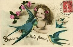 VINTAGE POSTCARD Fantasy Child Swallows