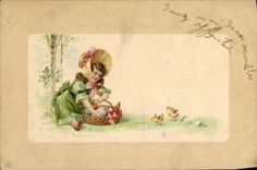 VINTAGE POSTCARD Fantasy Child and chicks