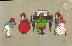 CPA Fantaisie Enfants Piano