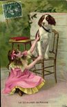 VINTAGE POSTCARD Fantasy Child the lunch of Medor Dog