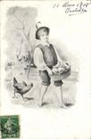 VINTAGE POSTCARD Fantasy Child and hen
