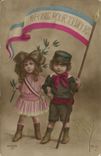 VINTAGE POSTCARD Fantasy Alsace Children Brought together for always