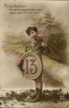 VINTAGE POSTCARD Fantaisie Child Carries happiness Chiffre 13