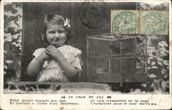VINTAGE POSTCARD Fantasy Children the cage of Lili Bird