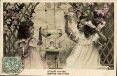VINTAGE POSTCARD Fantaisie Poisson Children Fishes