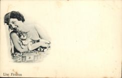 CPA Fantaisie Femme Lise Fleuron Chat